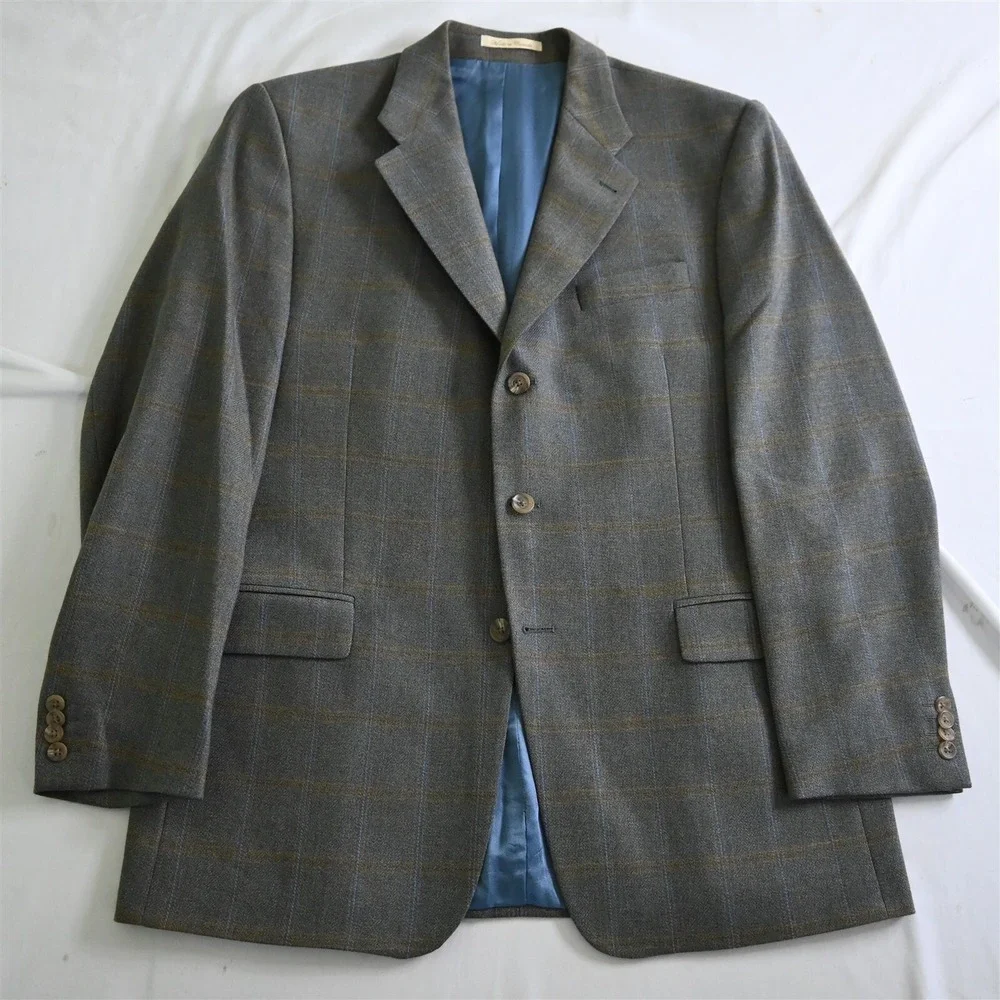 Vtg Peerless 42R Blue Windowpane Soft Tweed Blazer‎ Jacket Sport Coat